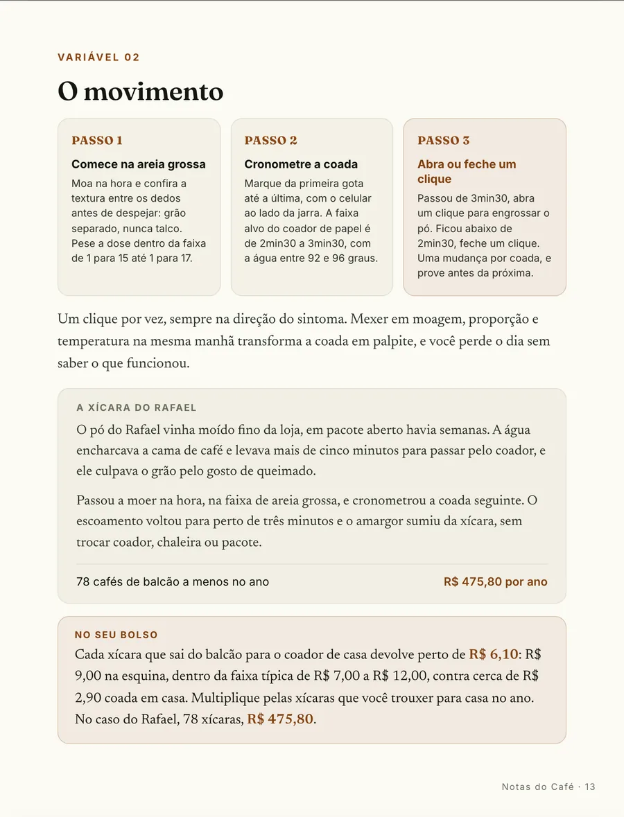 Passo a passo: O movimento em três passos: areia grossa, cronômetro e um clique por coada